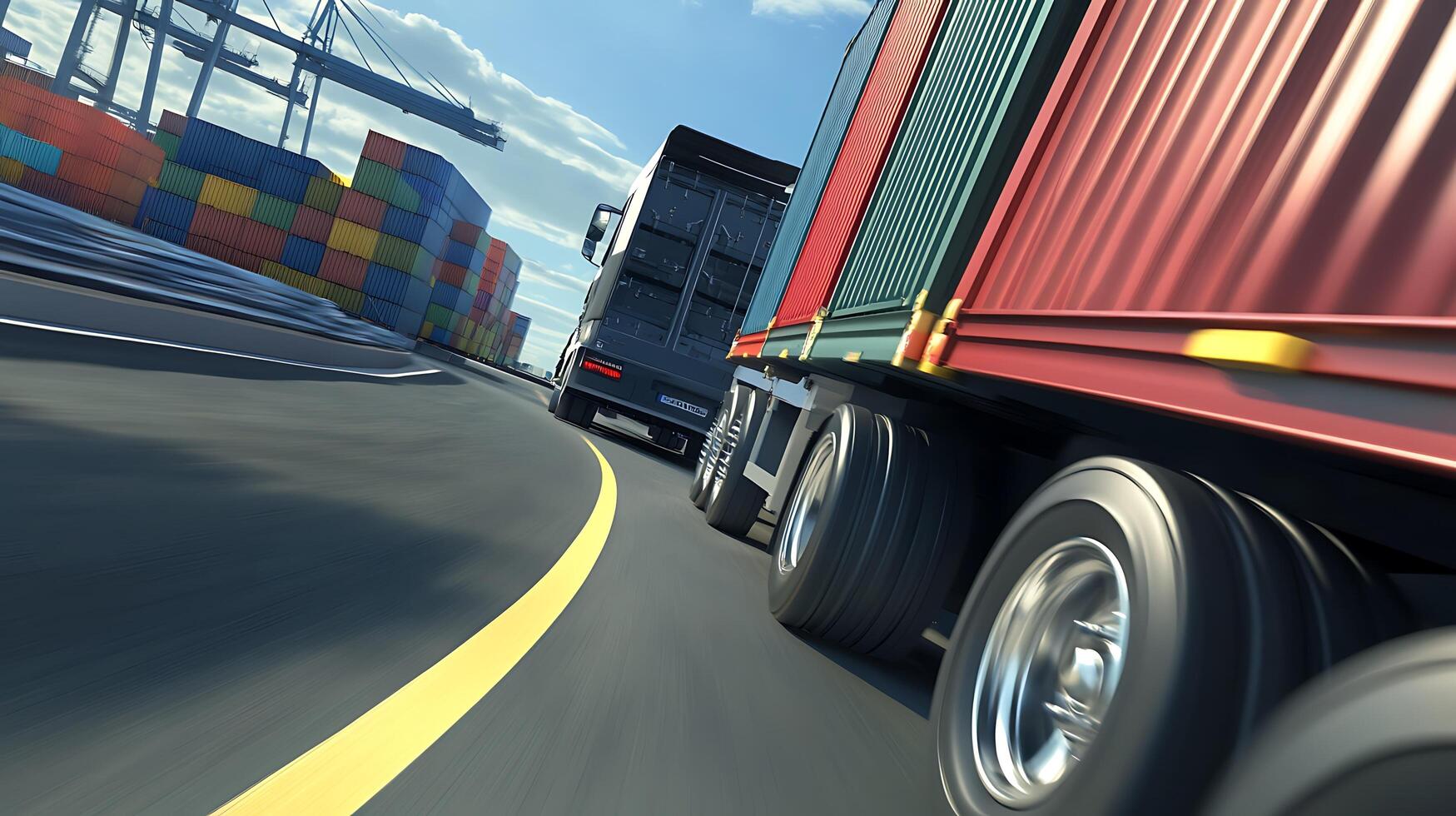 Container trucks navigating highways for reliable global logistics and trade photo