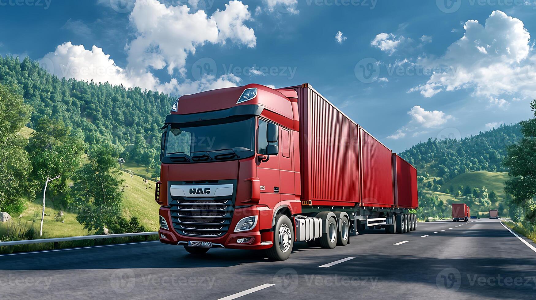 Global logistics network powered by efficient cargo trucks on busy roads photo