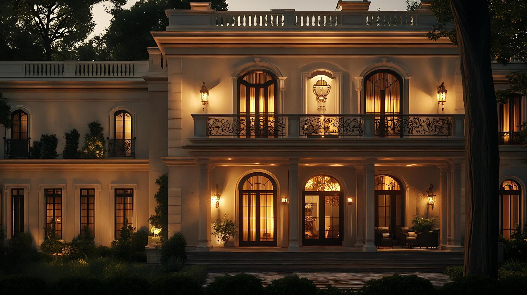 Evening Glow Accentuates the Elegance of a Modern Residence photo
