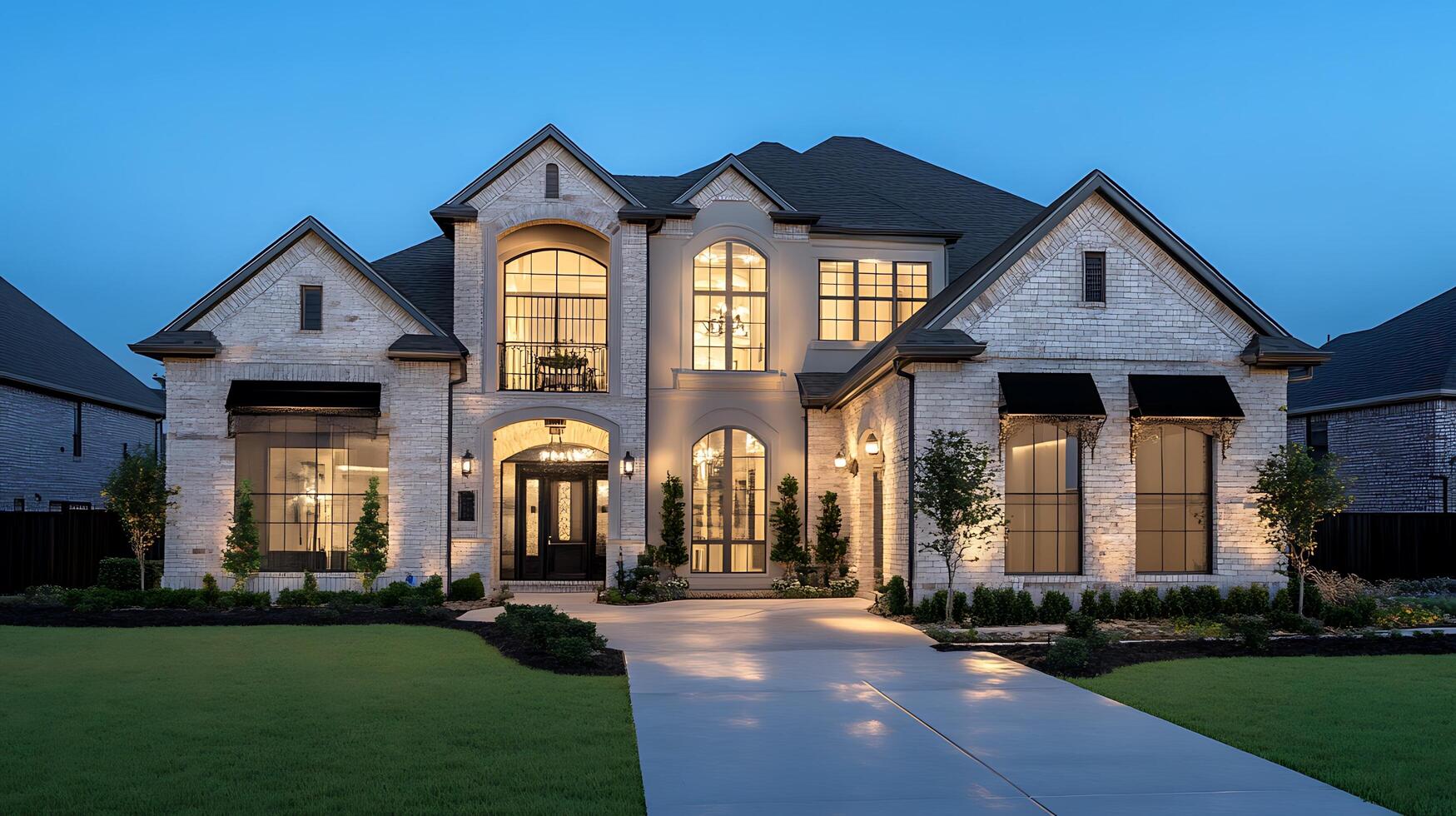 Modern Home Front Illuminated Elegantly During Evening Hour photo