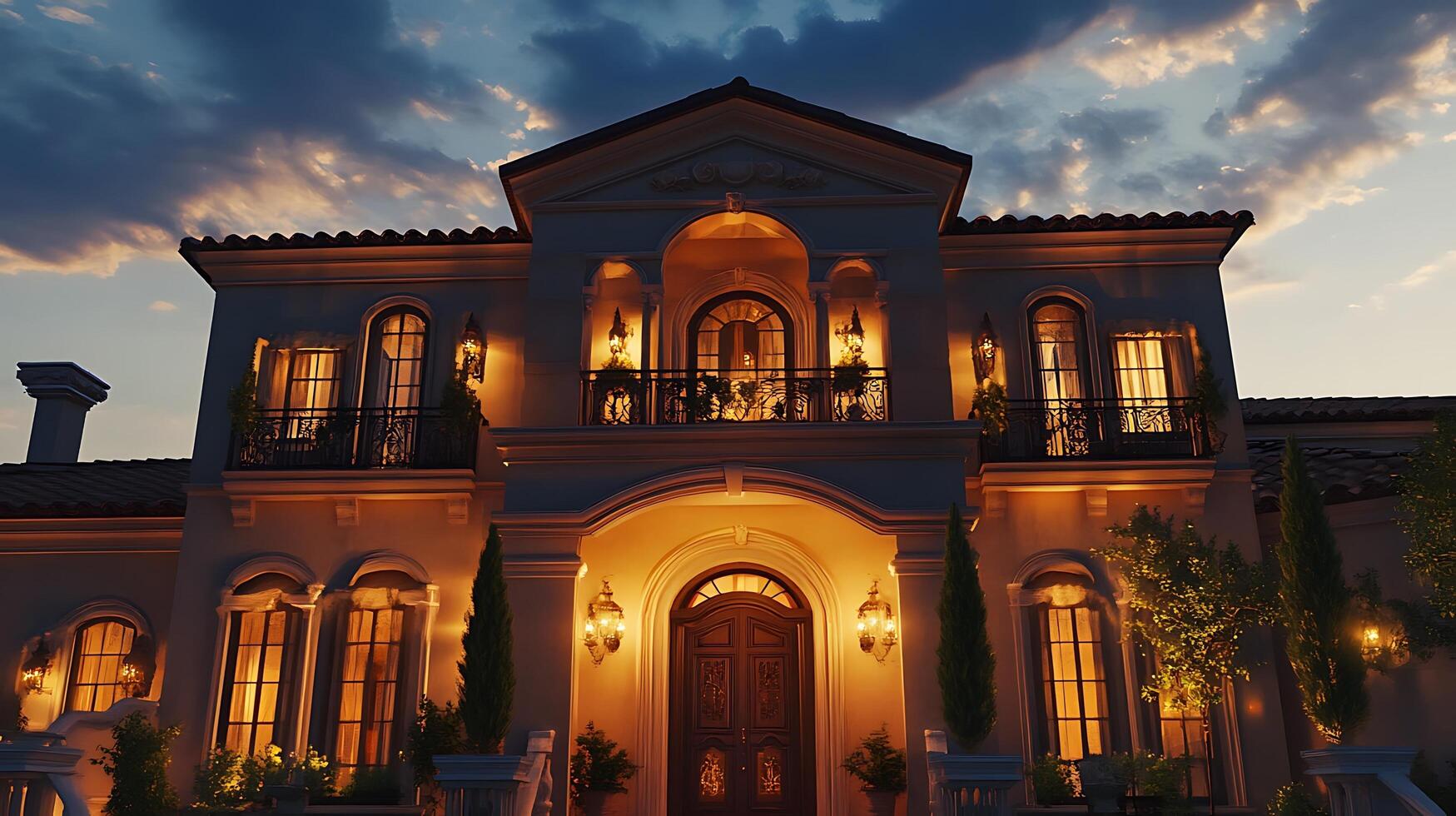 Elegant Modern Home Bathed in Soft Evening Glow photo
