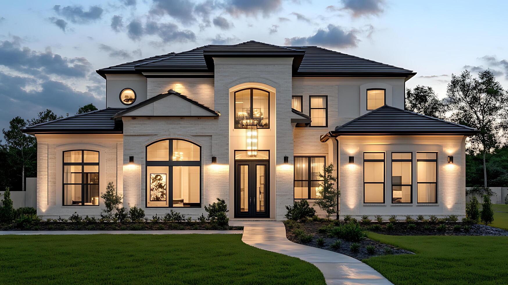 Evening Serenity Meets Architectural Elegance in This Glowing Luxury Home photo