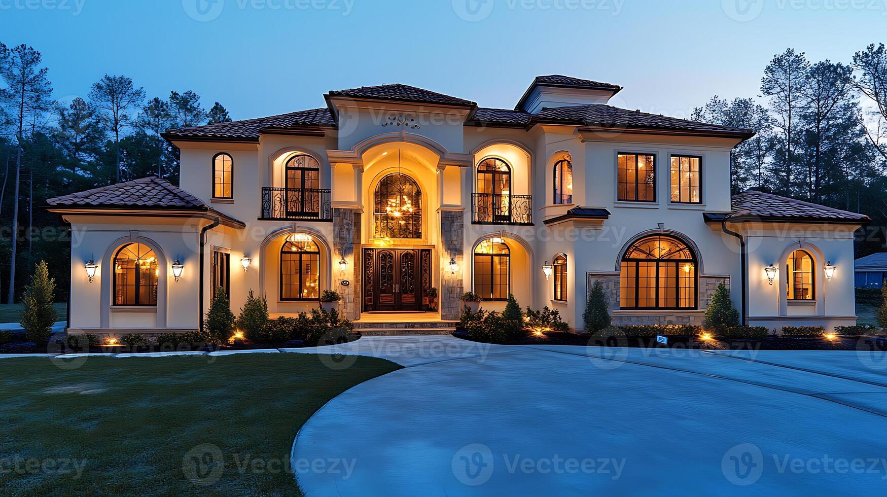Sparkling Modern Home Showcased Under Evening Lights photo