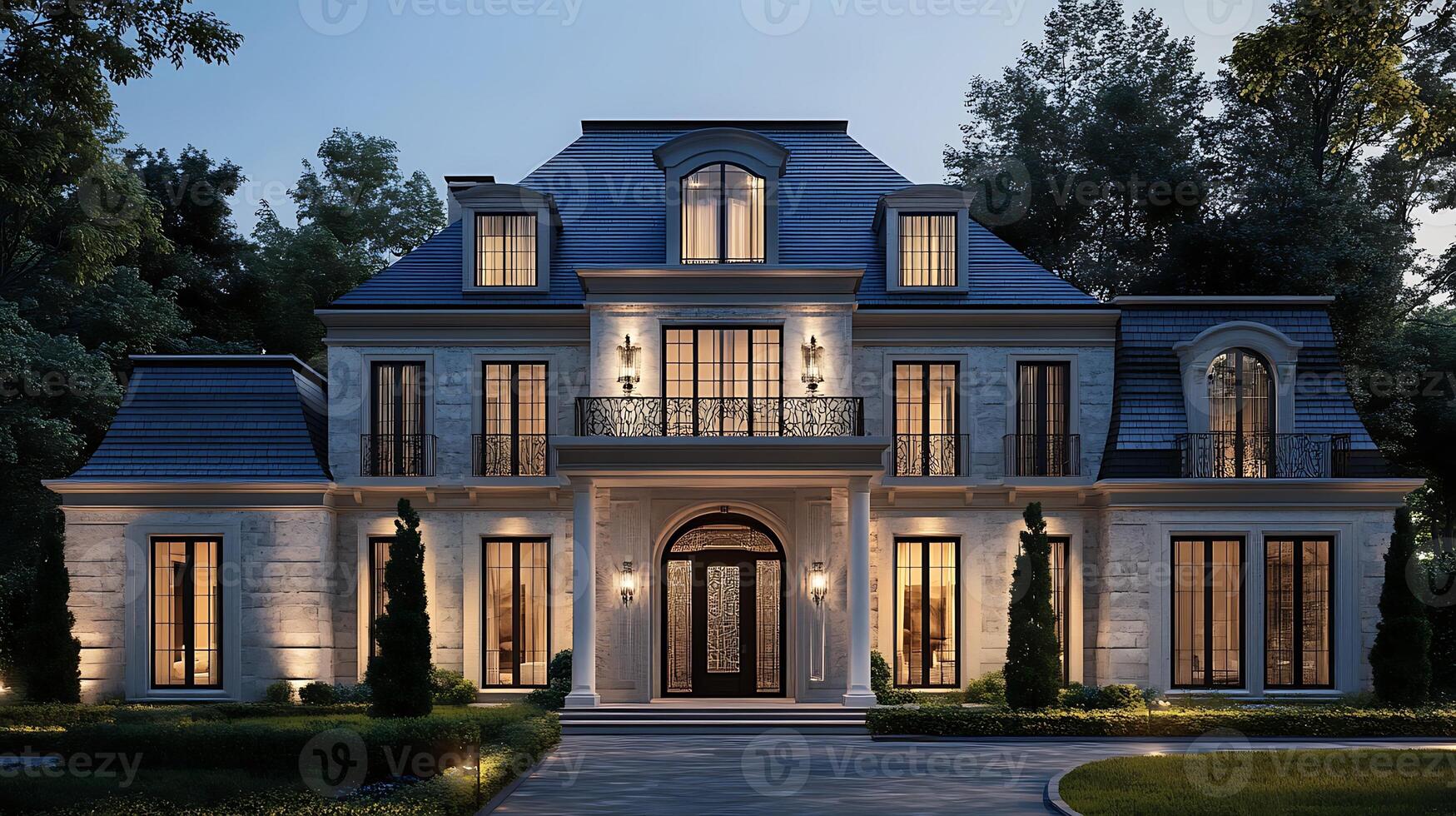 A Modern Luxury Home Under the Magic of Evening Skies photo