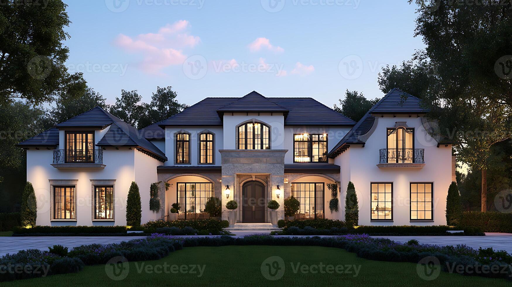 Warm Evening Lights Accentuating a Modern Luxury Home photo