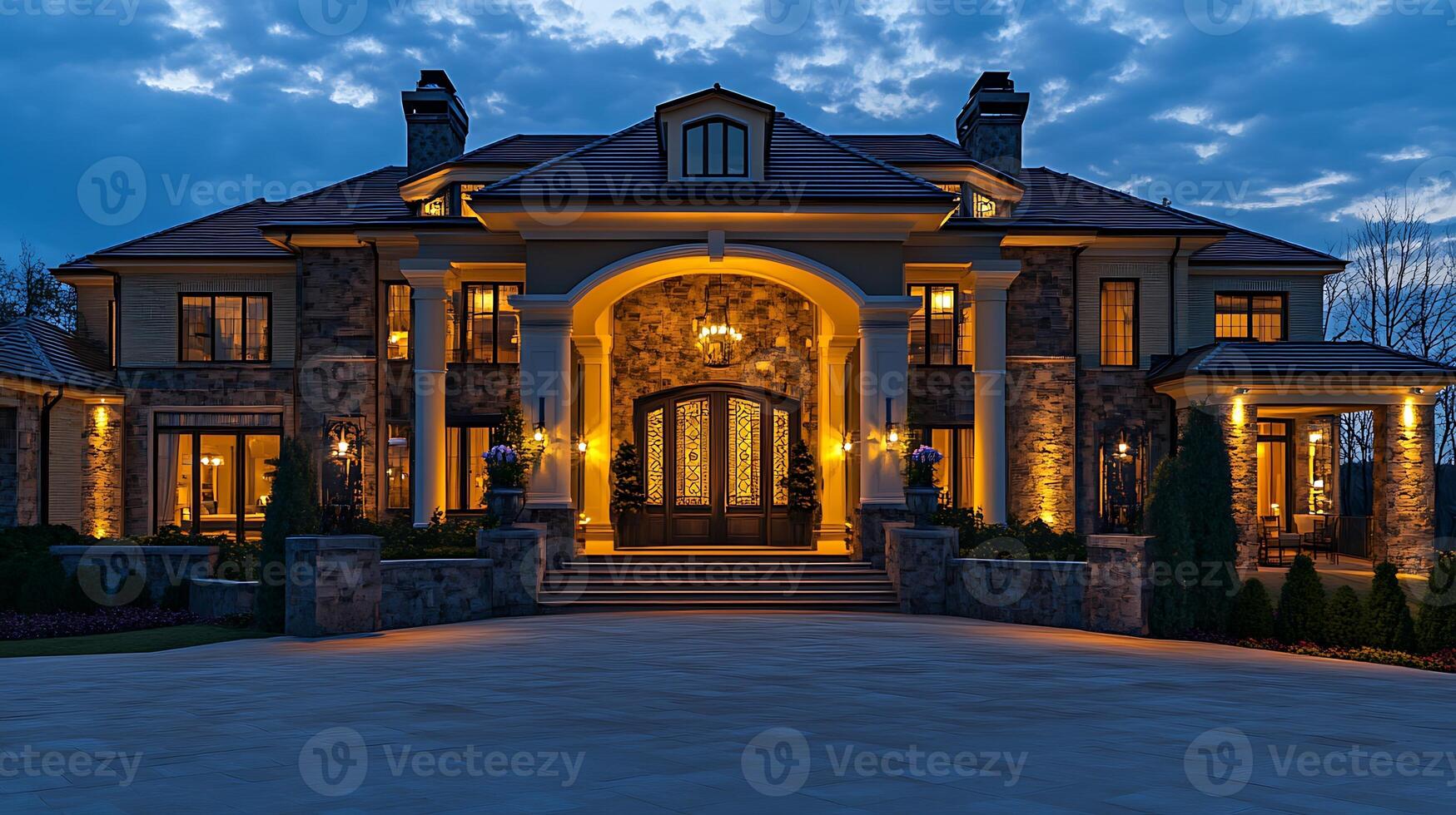 Evening Light Enhancing a Majestic Luxury Modern Home photo