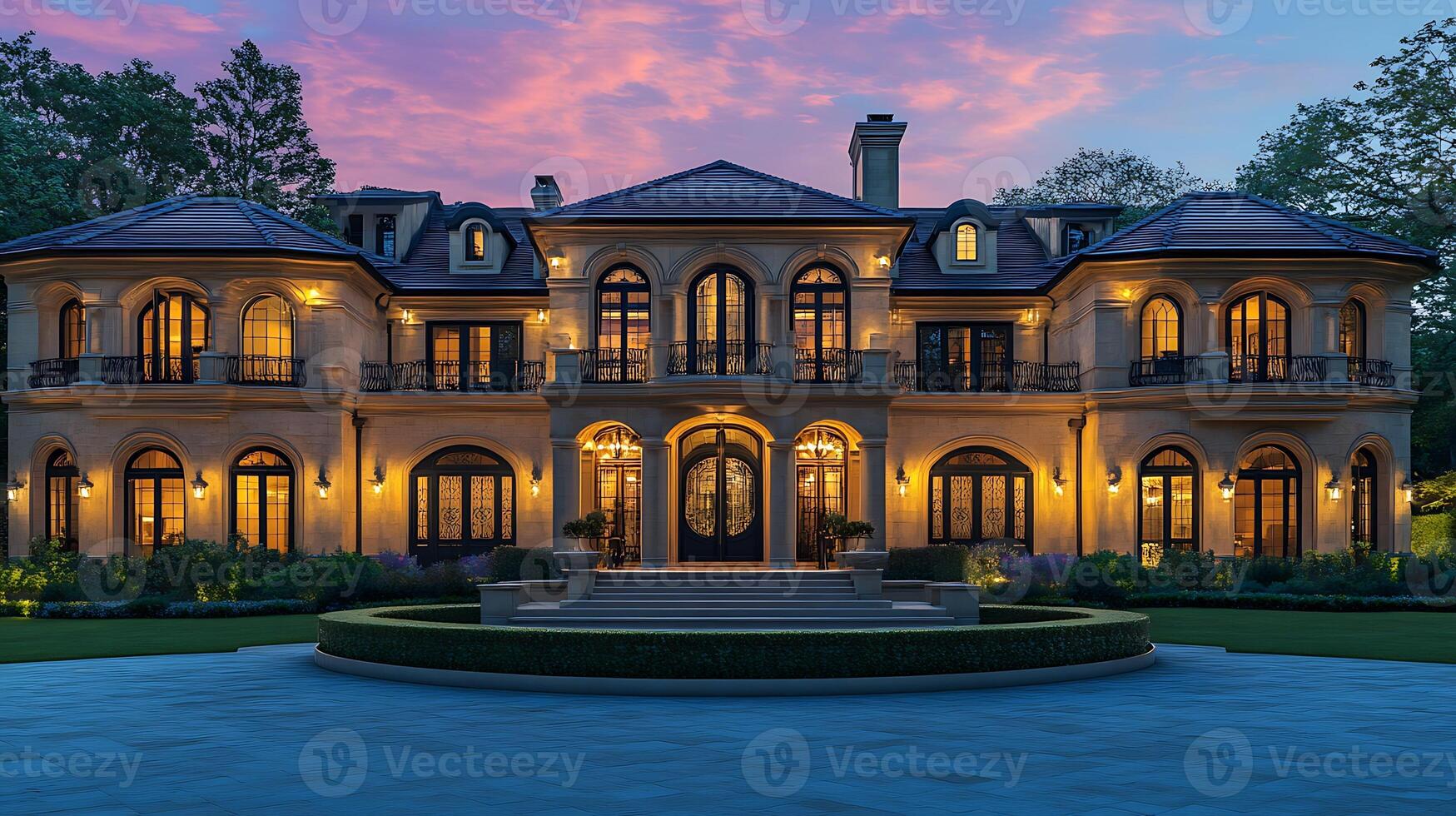 Chic Home Glowing Beneath the Beautiful Evening Sky photo
