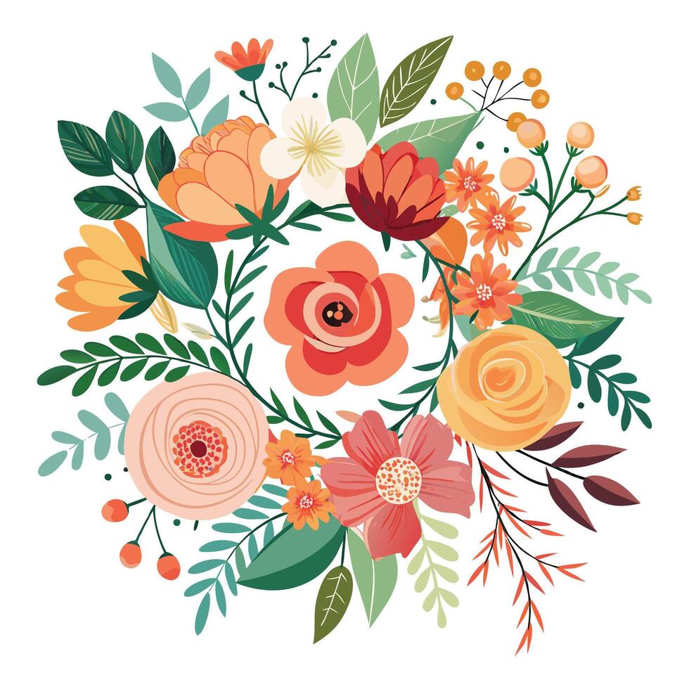 2d floral bouquet set illustration vector