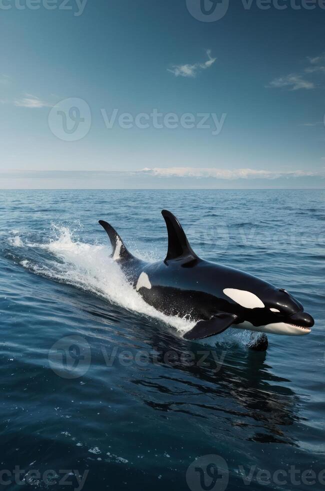 A majestic orca swimming gracefully in the ocean. photo