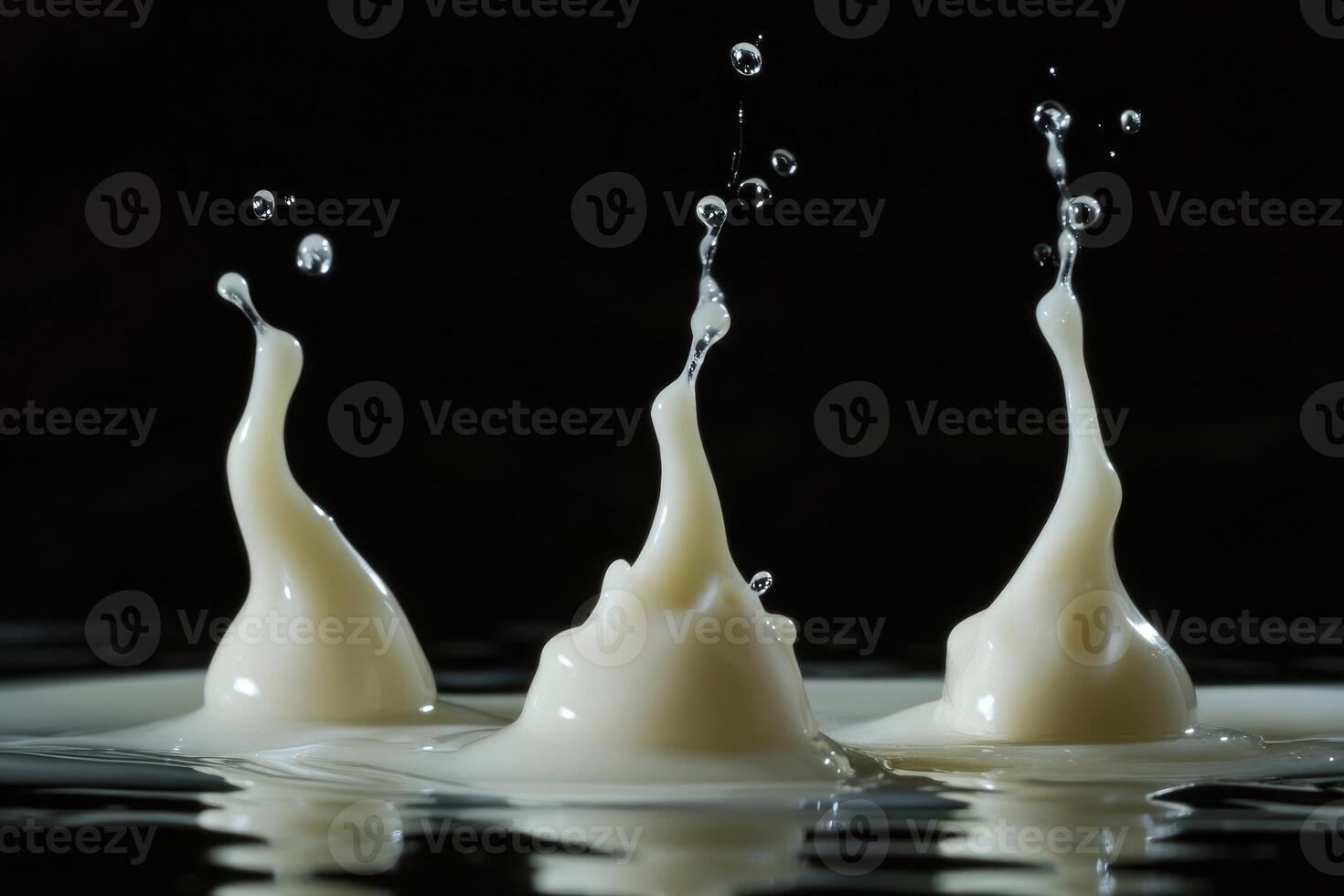 Three Milk Drops Creating Splashes and Ripples photo