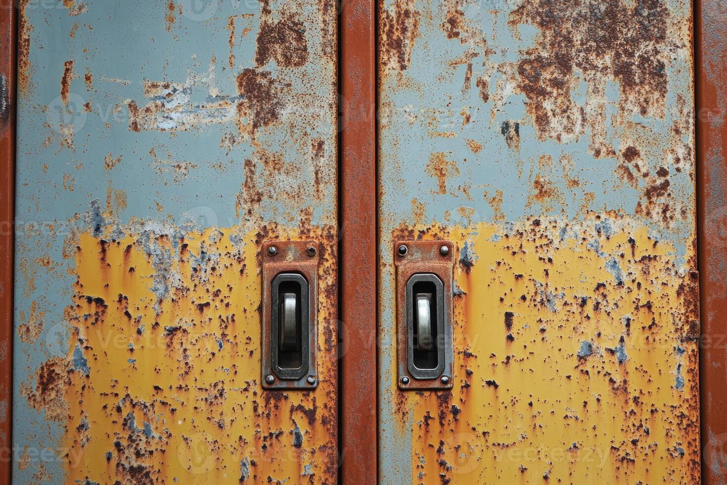Close-up of Rusted Metal Door with Handles photo