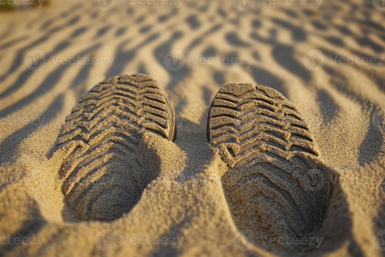 Close-up of Two Shoe Prints in Sand with Ripples photo