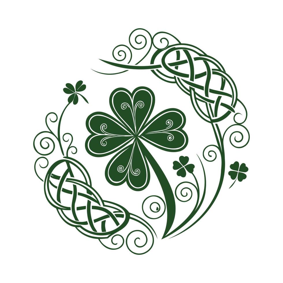 Lucky Shamrock Crest Art with Celtic Knot Design vector