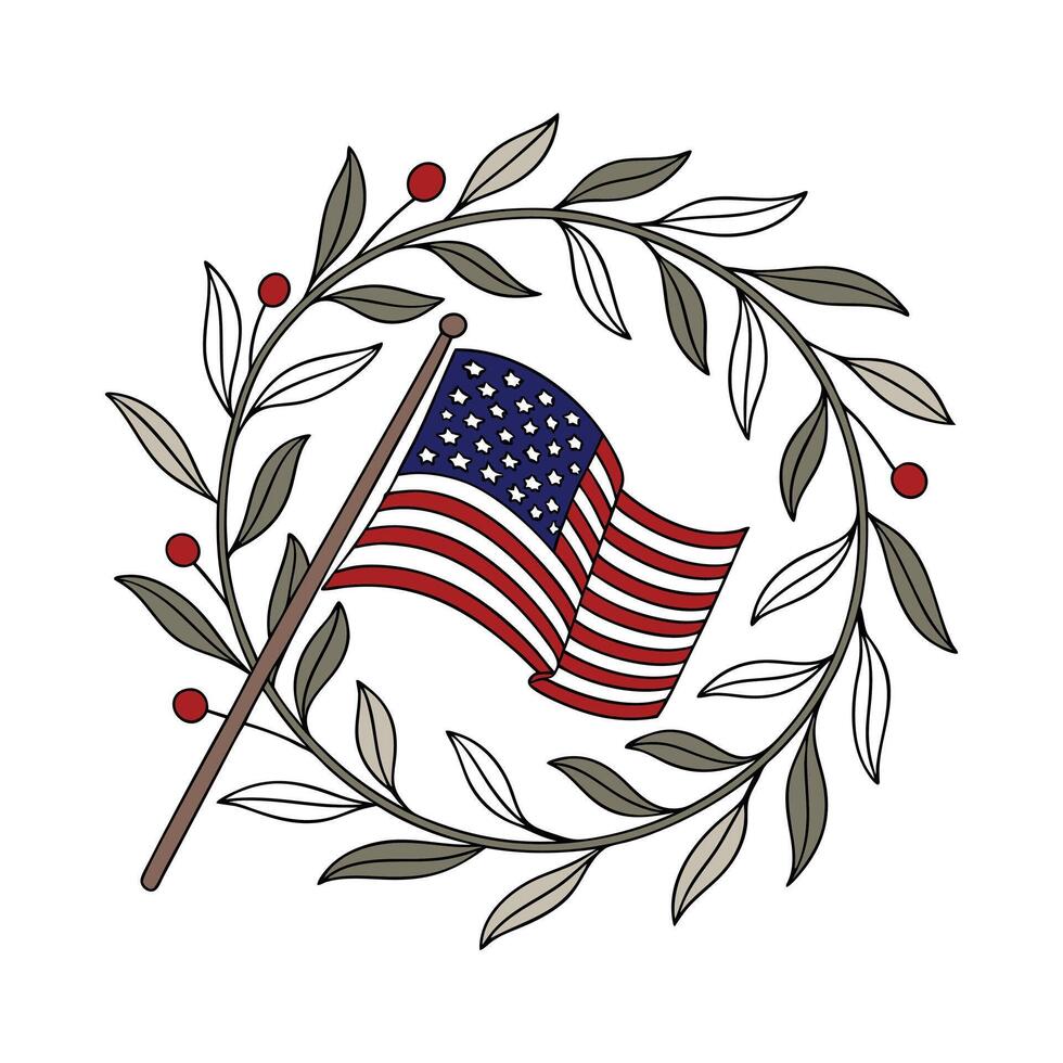 Olive branch and American flag wreath symbolizing peace and unity in remembrance