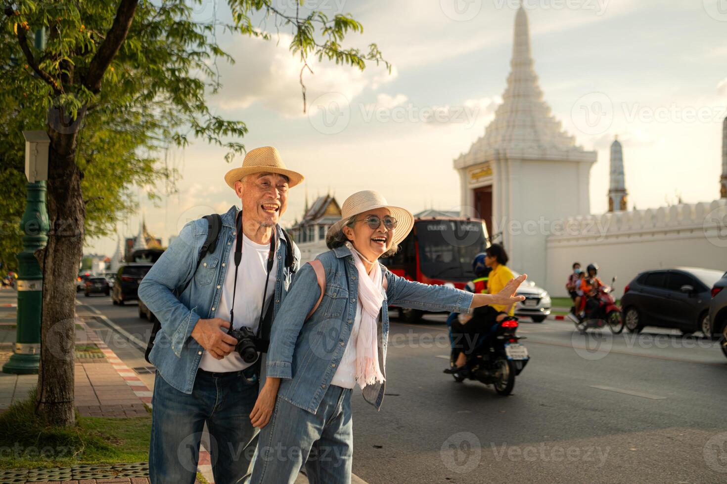 Senior couples' tourist activities around the Grand Palace, Thailand photo