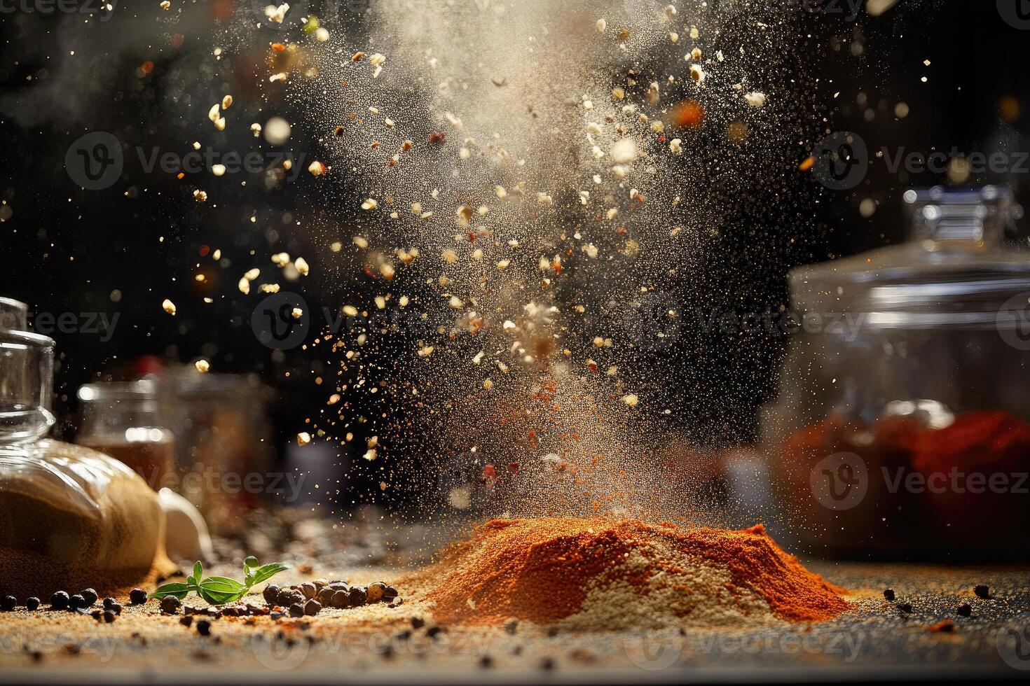 A Pile of Spices with a Burst of Flavor and a Touch of Greenery photo