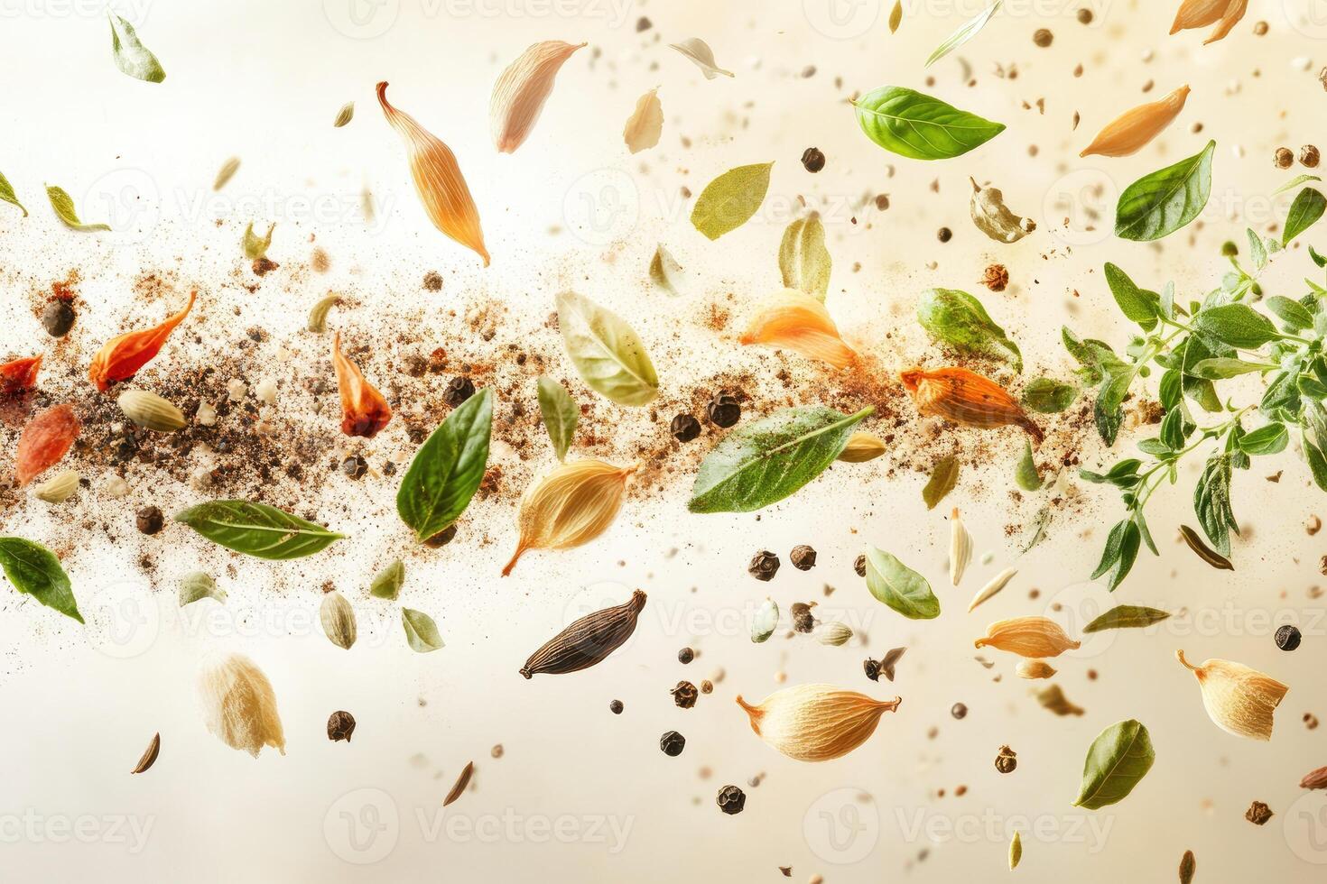A Cloud of Aromatic Spices and Herbs in Motion photo