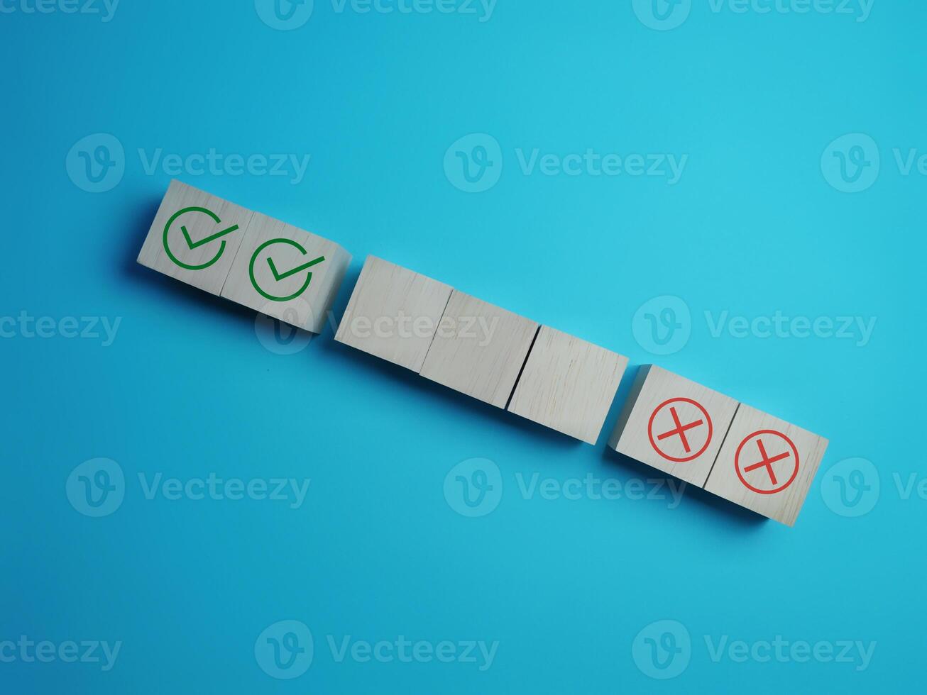 Make Right and Wrong Choices on Empty Wooden Block photo