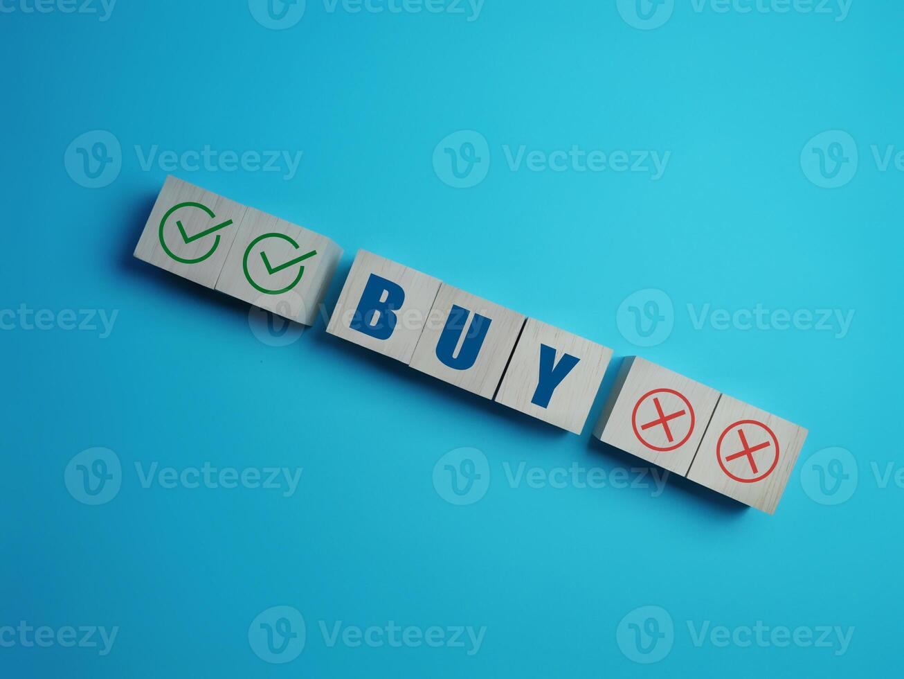Stock market and investment, check and wrong mark with buy photo