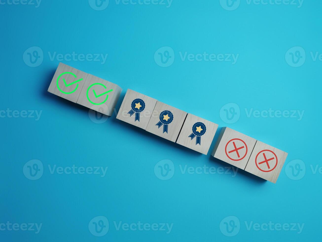 Guarantee, certification, quality, award medal with check and wrong mark photo