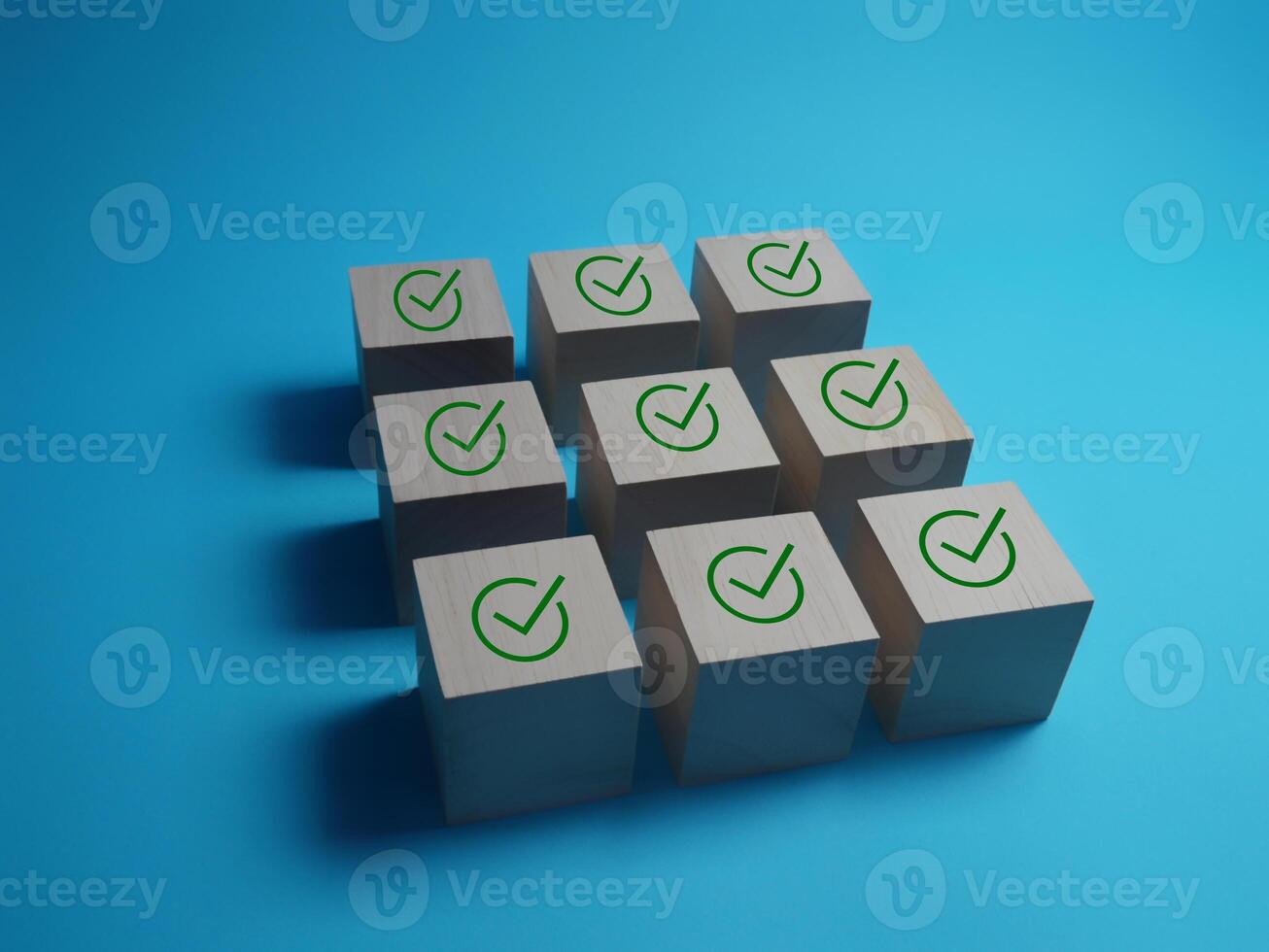 Task list, checklist, survey, assessment, check mark for task list icon on wooden block photo