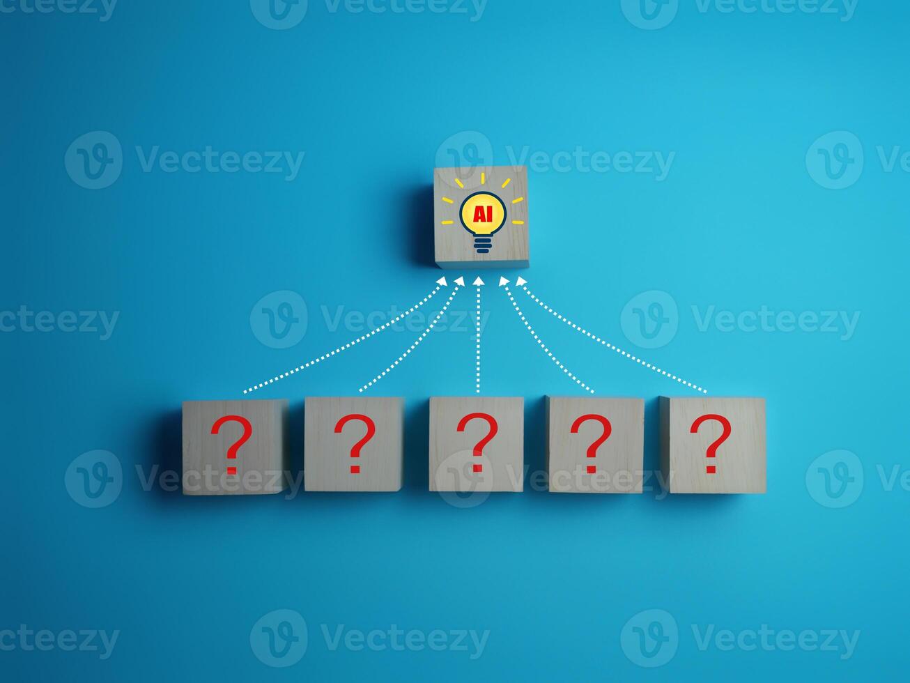 AI problem solving, AI light bulb on wooden block with question mark photo
