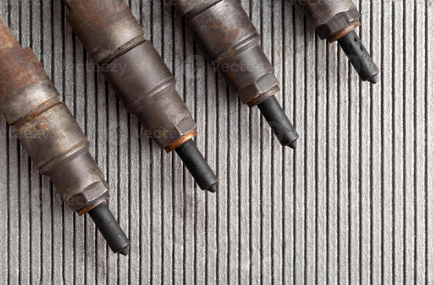 Injectors with diesel engine fuel supply system. Fuel spray. Automotive Part. Copy space for text photo
