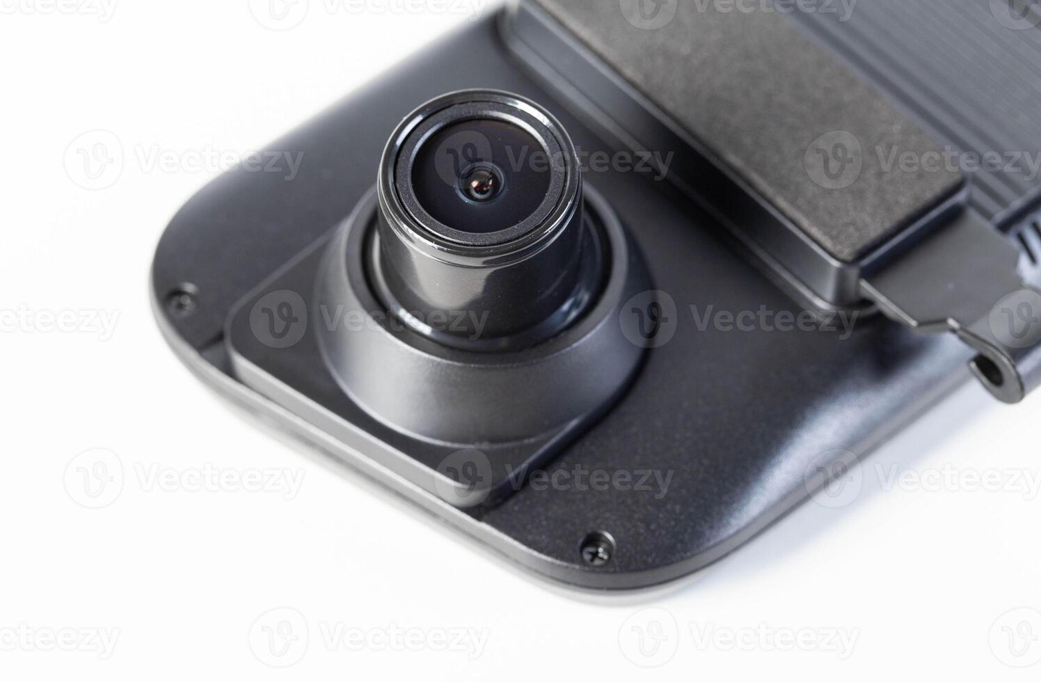 Car mirror with rear view camera and recorder on a white background, isolate, close-up photo