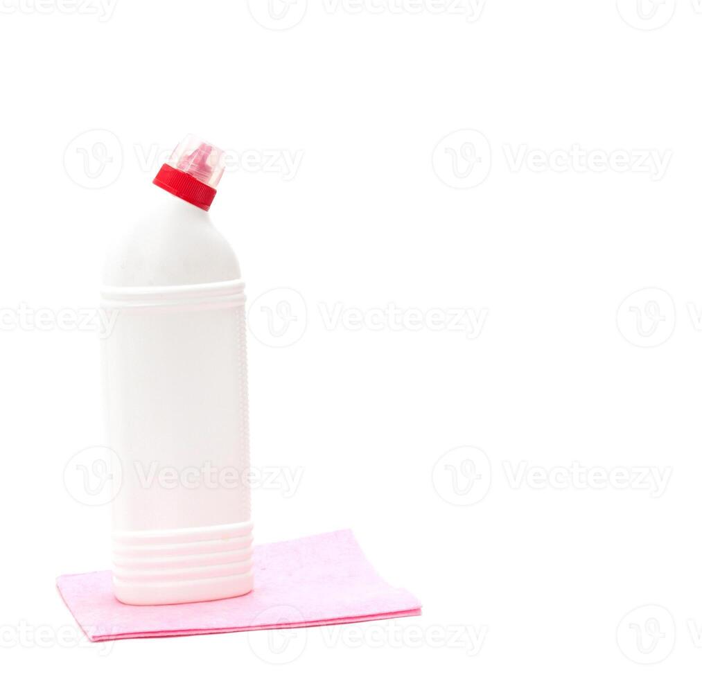 White bottle with cleaning agent on a white background, a place for the inscription, cleaning gel, copy space photo