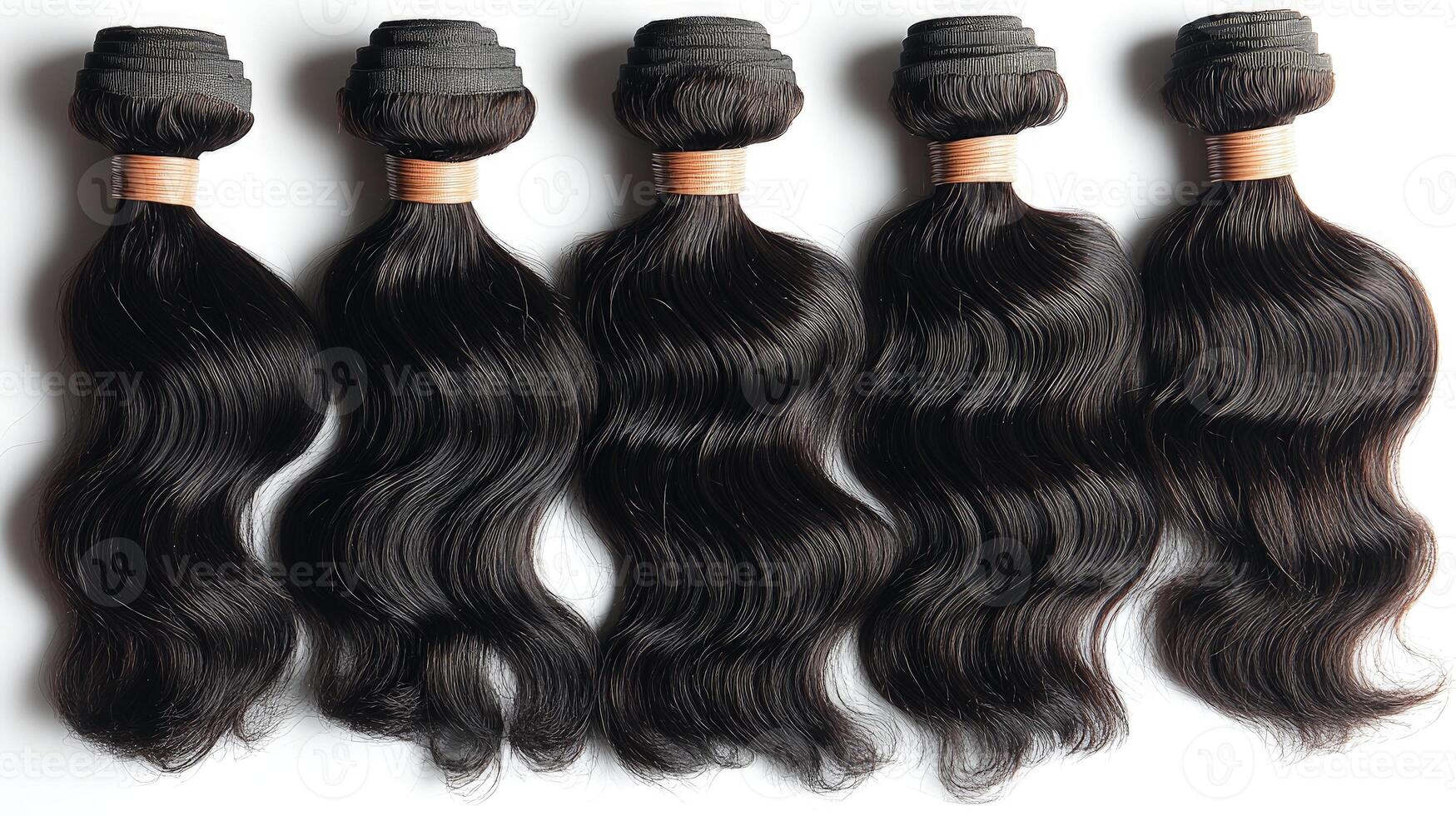 Five stunning wavy hair bundles show off their glossy texture and vibrant color photo