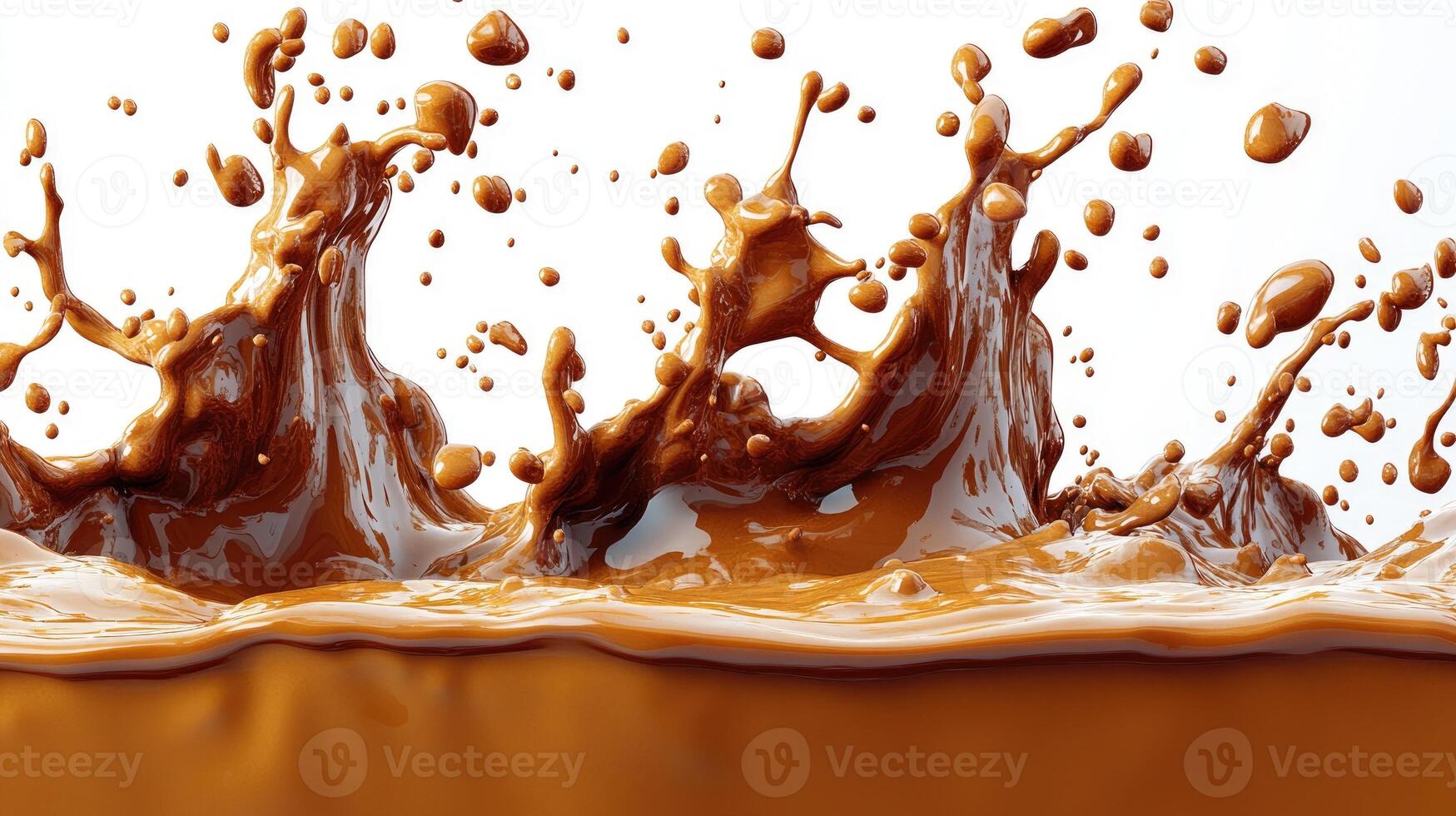 Brown liquid erupts in swirling splashes, embodying a sense of joyful energy and richness photo