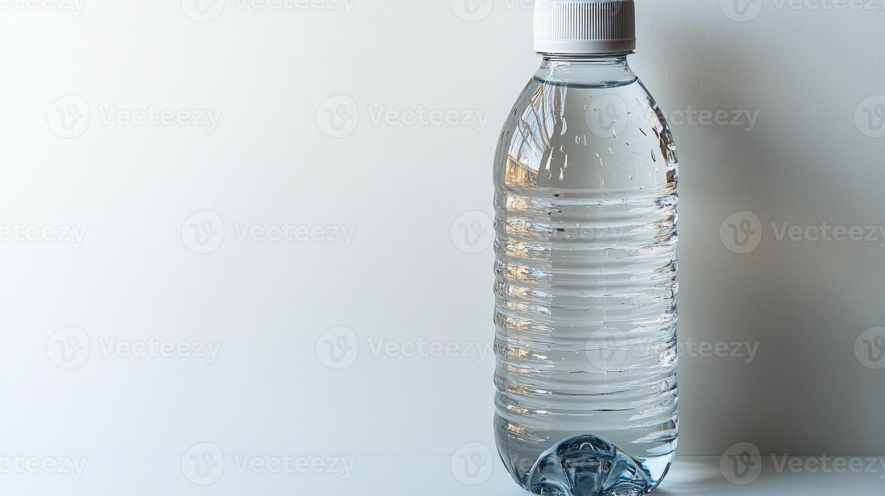 Refreshing clear water bottle on a minimalistic background capturing purity and simplicity photo