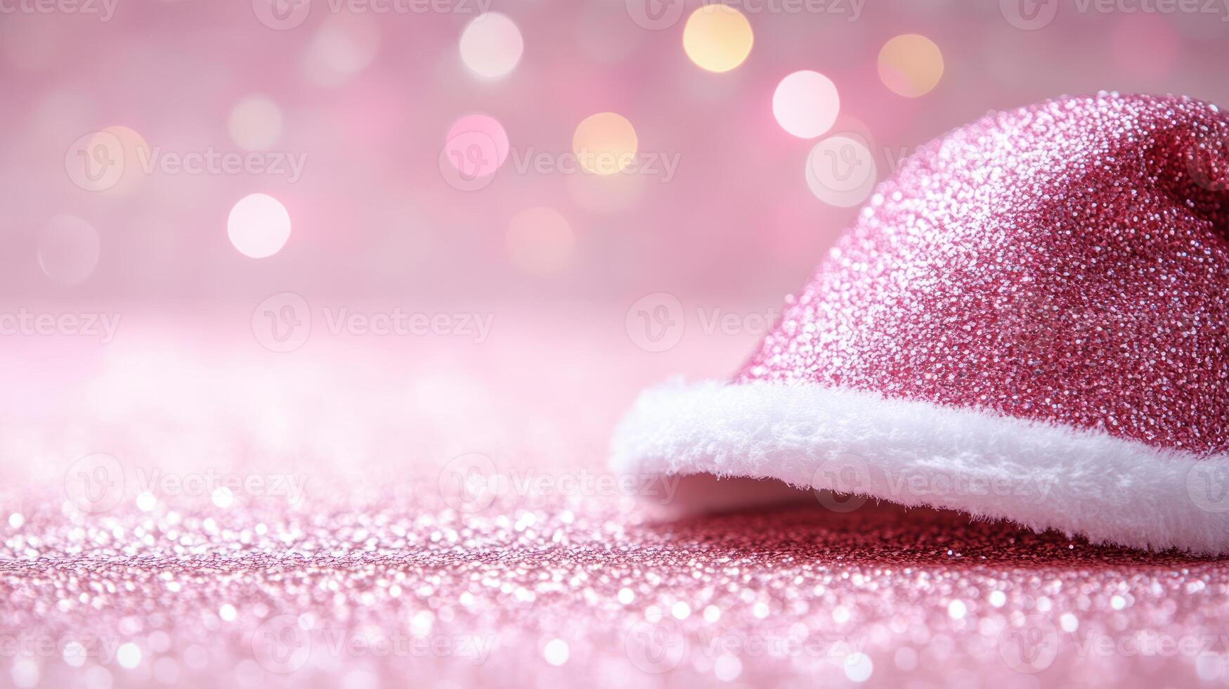 Sparkling pink holiday hat resting on a shimmering backdrop in festive celebration photo