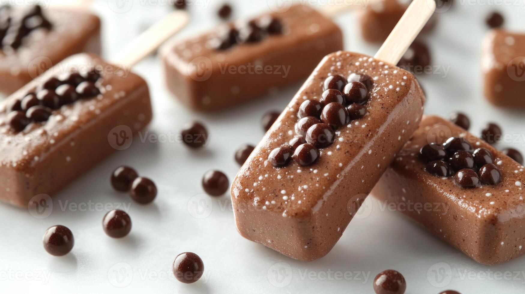 Delightful chocolate popsicles adorned with sweet pearls and sprinkled with salt photo