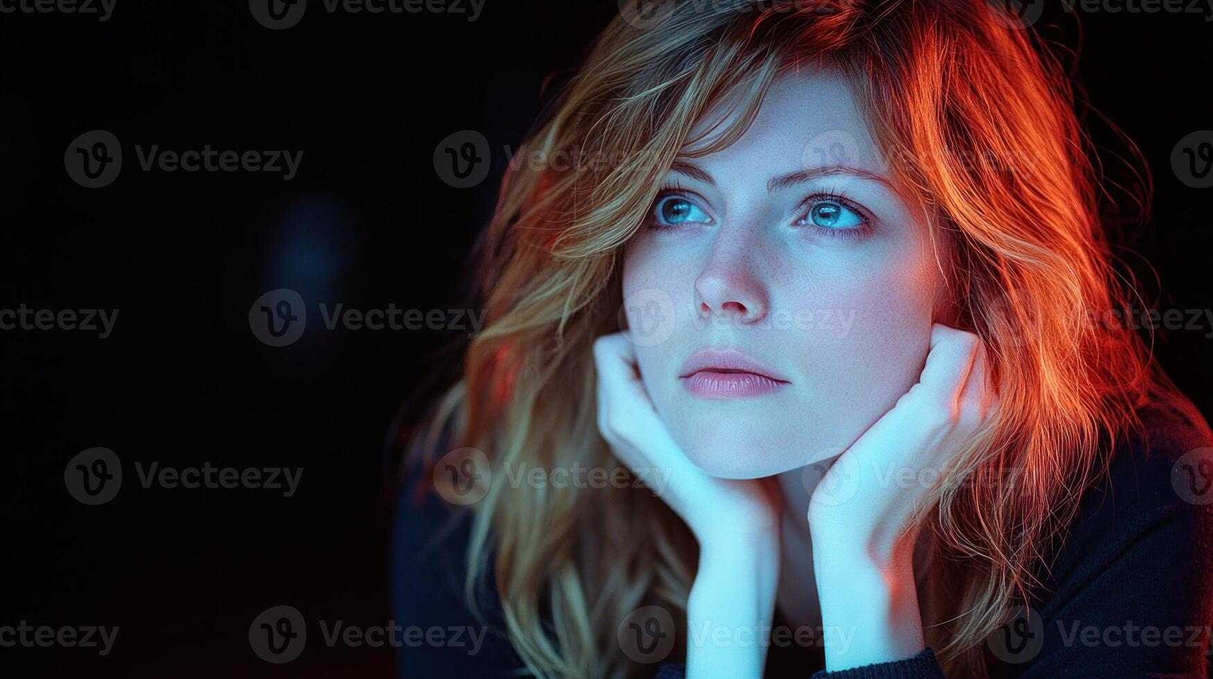 Contemplating beauty in a serene moment of introspection and soft lighting glow photo