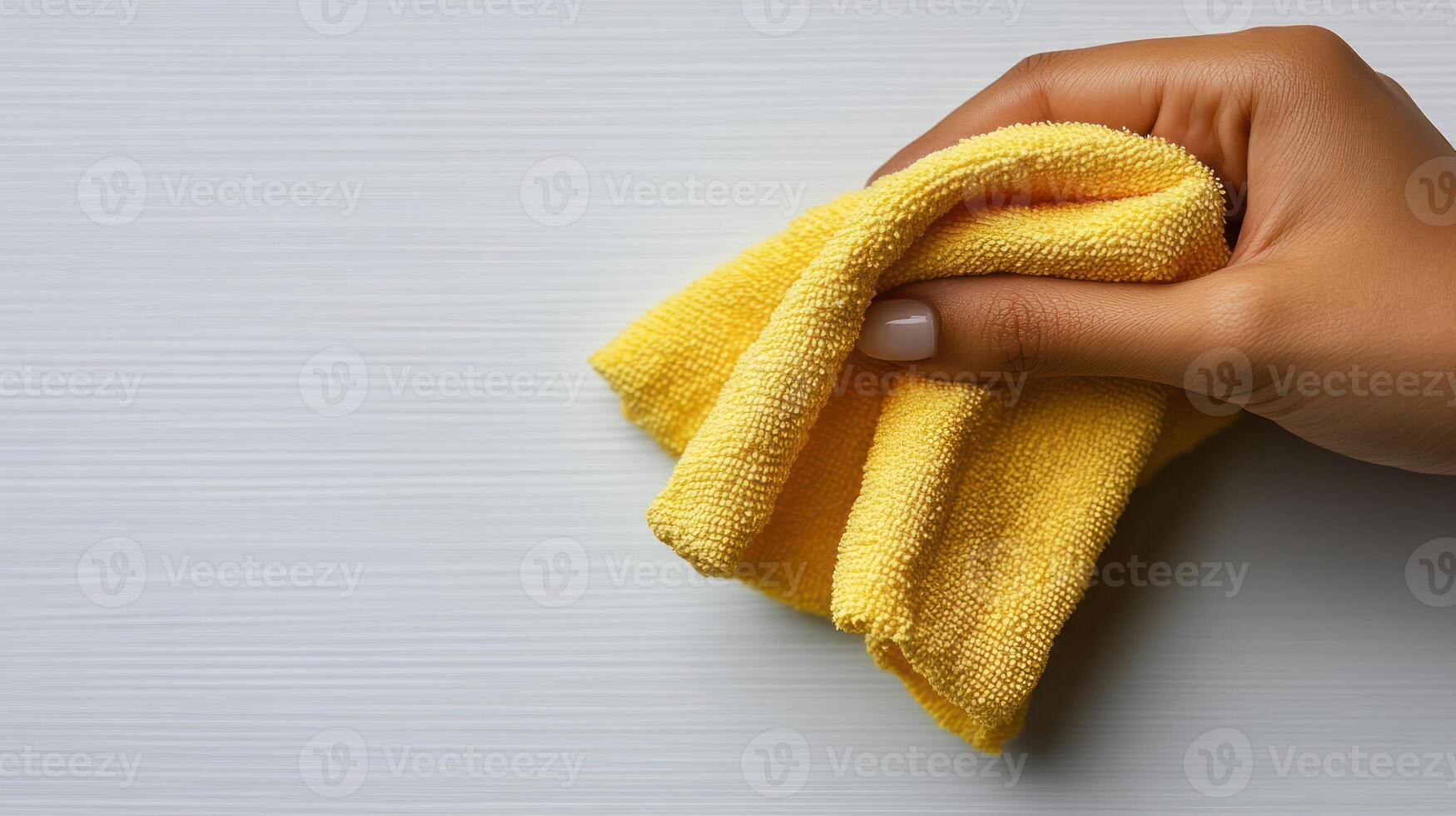 Perfectly cleaning a surface with a vibrant yellow cloth during a bright morning photo