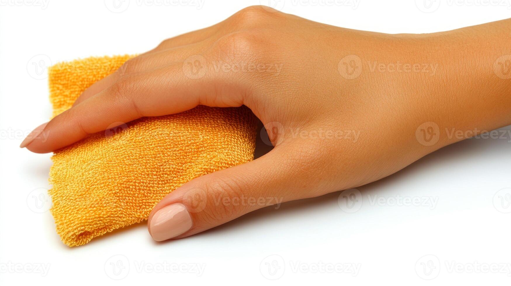 Gentle hand cleaning surface with a soft yellow cloth for a spotless finish photo