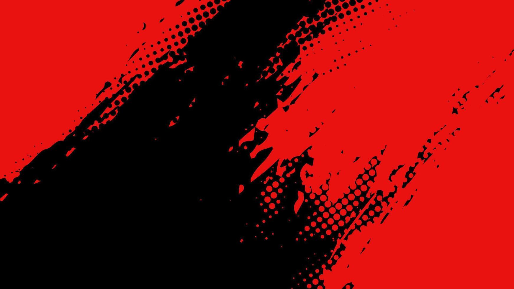 Red color grunge paint splash and halftone on dark background. vector