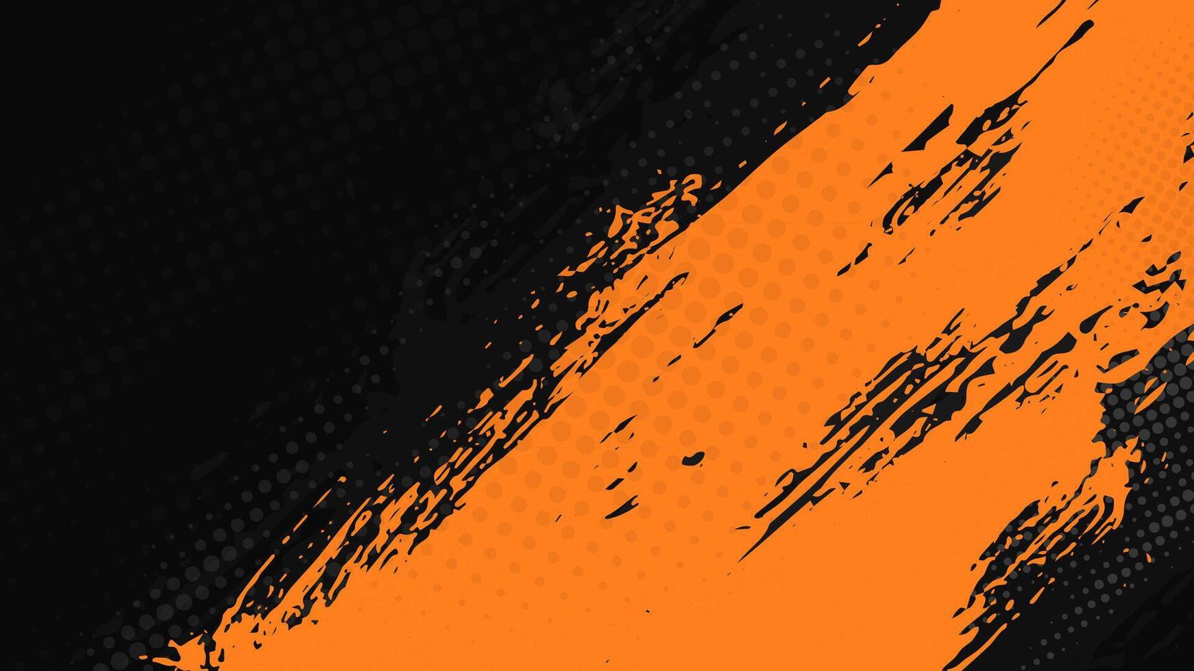 Abstract orange color grunge paint splash and halftone on dark background. vector