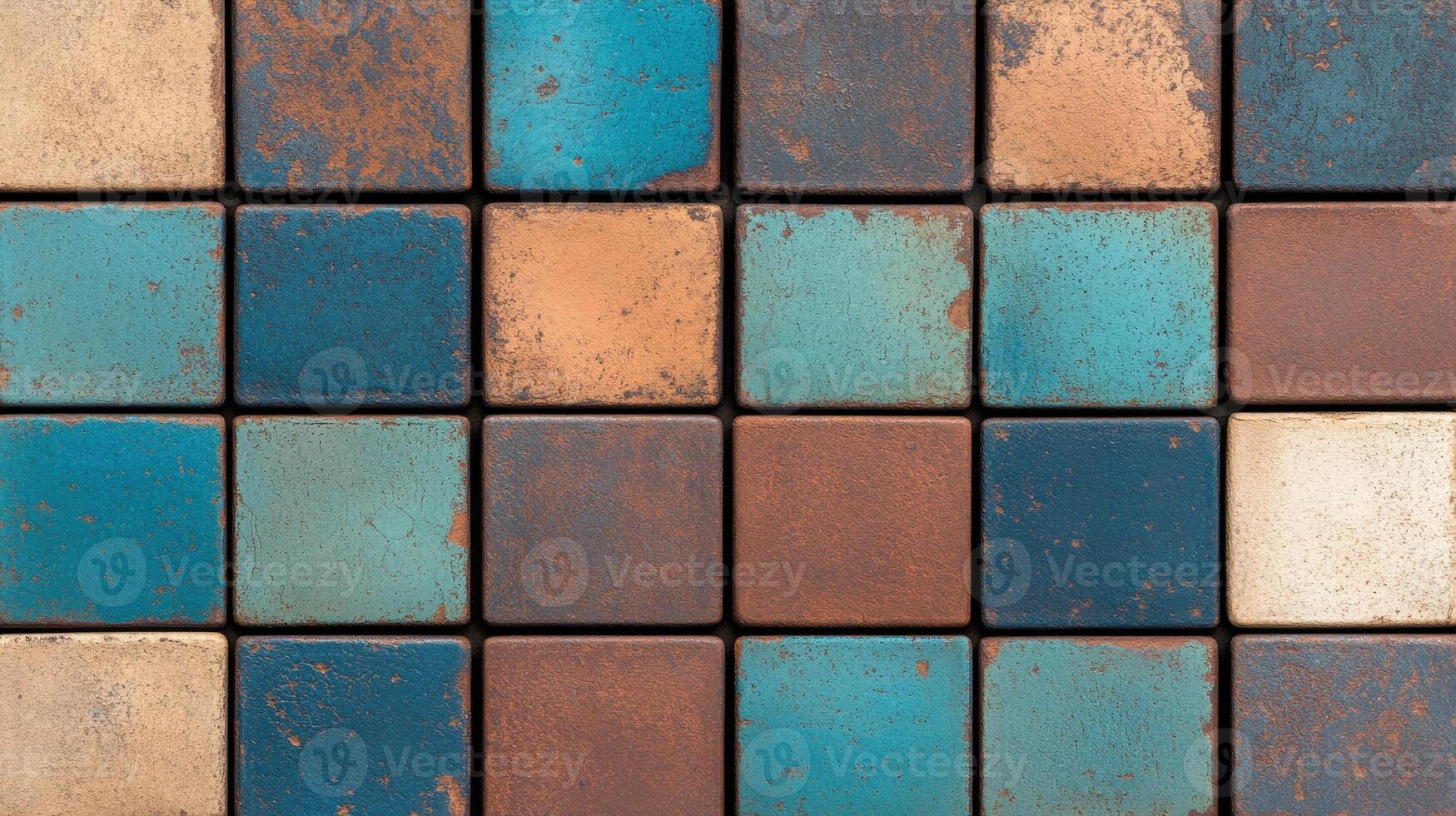 Colorful mosaic of textured tiles arranged in a pattern photo