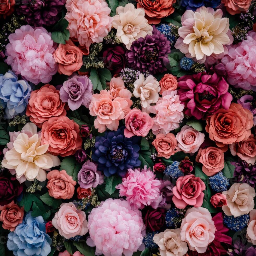 Colorful display of artificial flowers in vibrant arrangement photo
