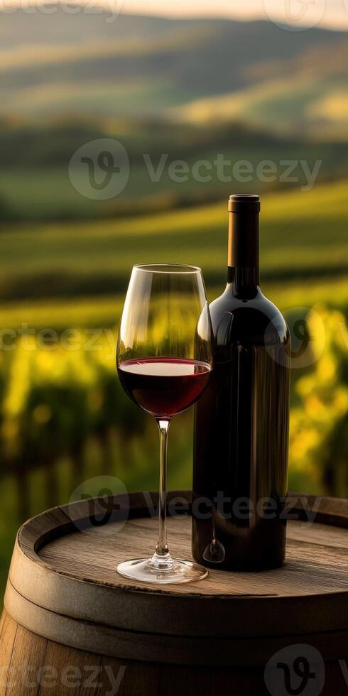 Wine tasting at sunset in a vineyard setting photo