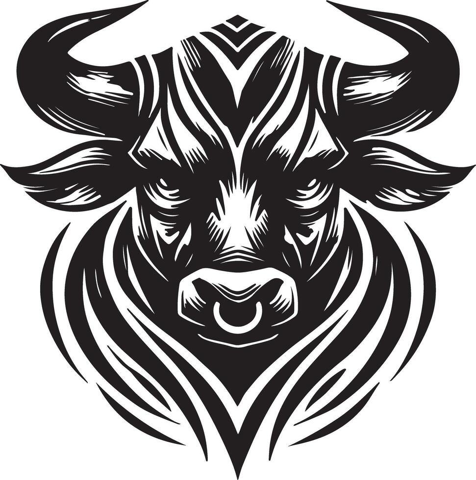 Powerful Bull Portrait Tribal-Style Symmetrical Design vector