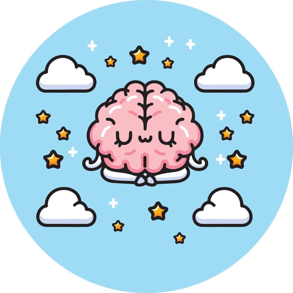 A relaxed brain meditating in cloud, star and the sky in the background. vector