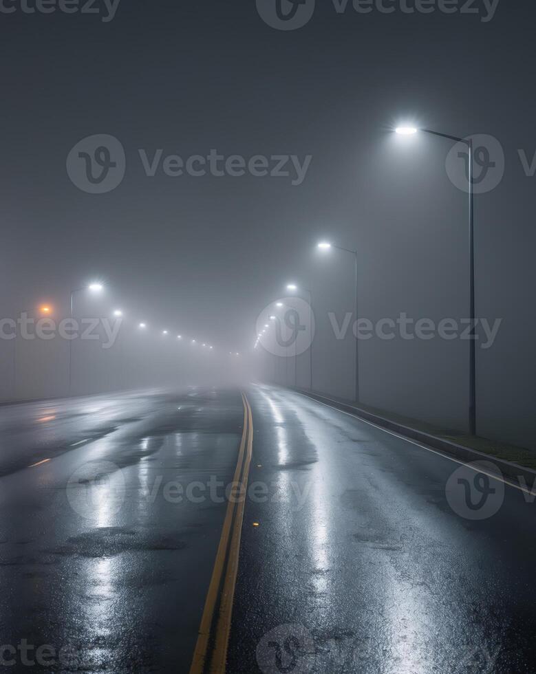Magnificent Night road surface with fog and light reflection 43 photo