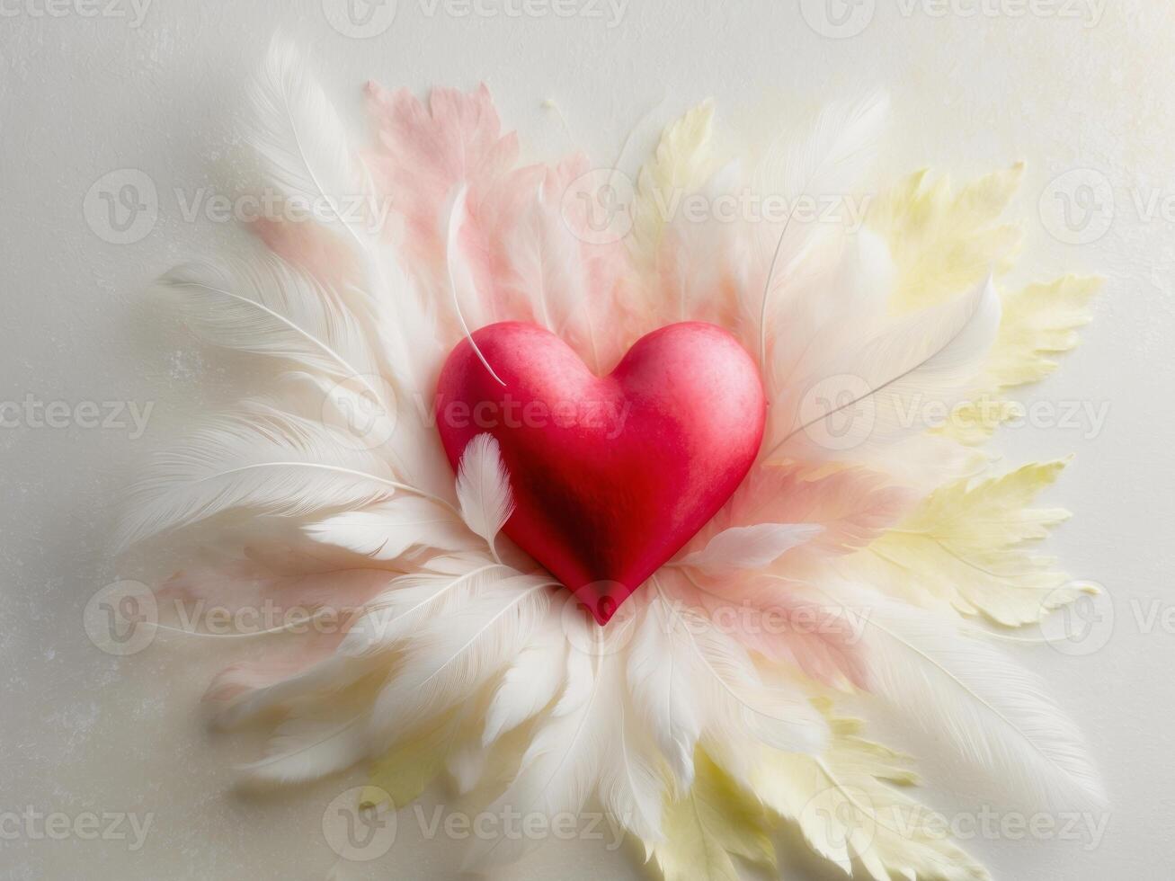 Lush Watercolor Artwork Featuring a Dreamy Red Heart Surrounded by Soft Brushstrokes and Light Colors. photo