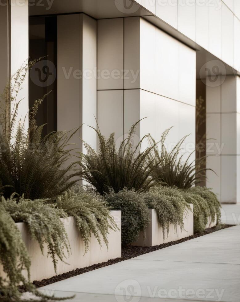 Foundation plantings frame building bases near entrances photo