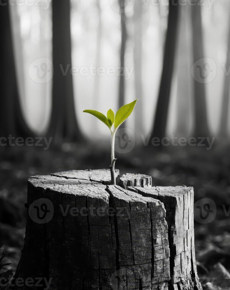 Young Sprout Emerging From Old Tree Stump photo