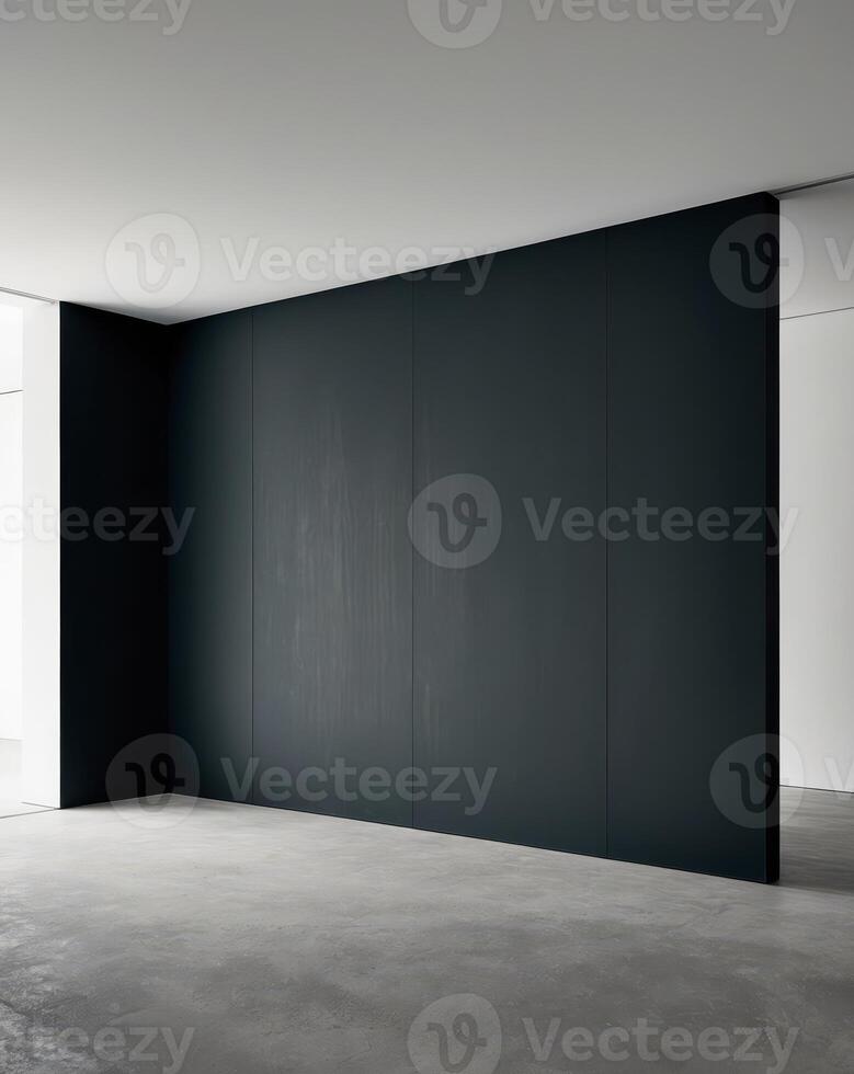 Dark blue wall in an empty room with a concrete floor photo