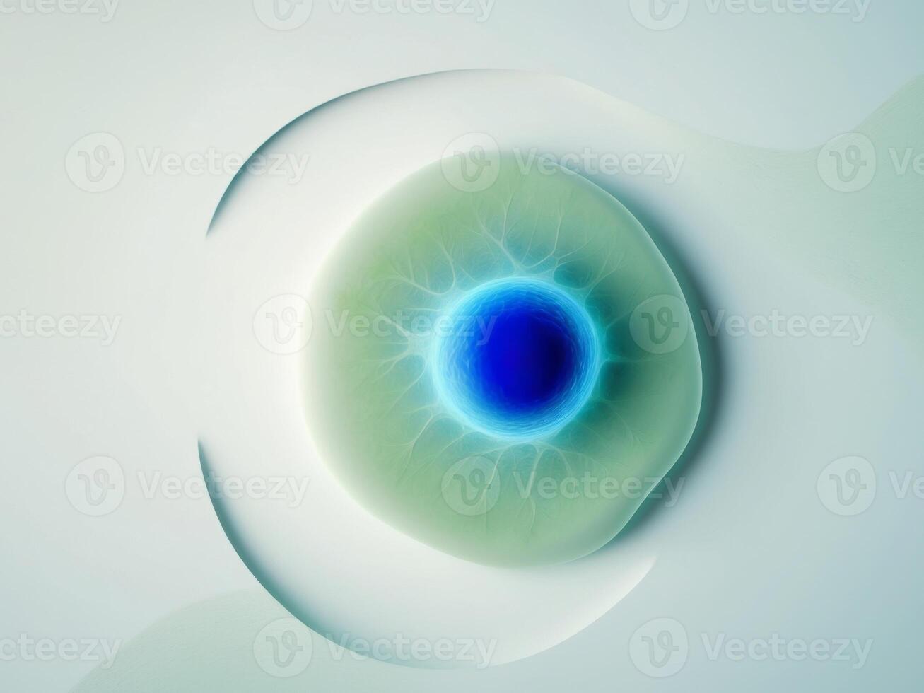 A blue and white image of a cell with a blue nucleus and a green cytoplasm. photo